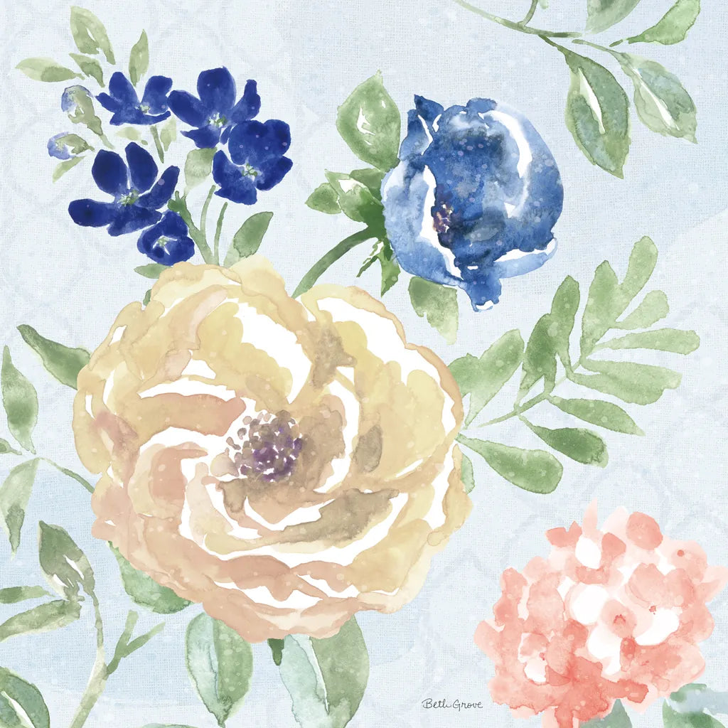 Coastline Botanical II Blue by Beth Grove. SKU 58557a. Archival Giclee Fine art print for wall decor.