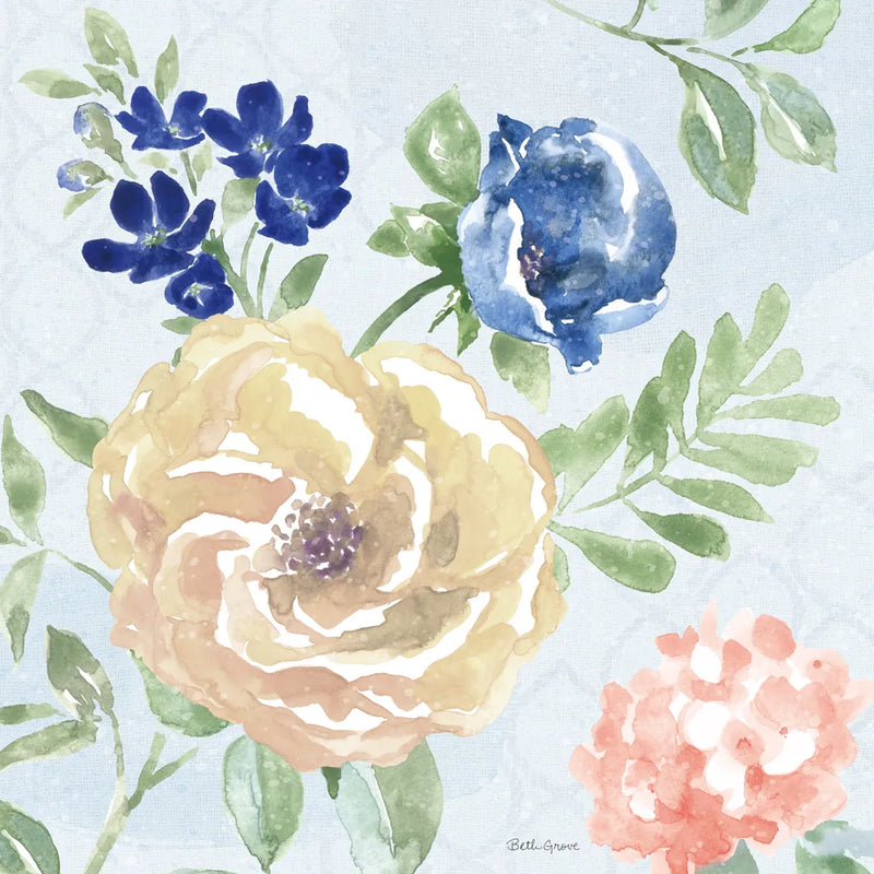 Coastline Botanical II Blue by Beth Grove. SKU 58557a. Archival Giclee Fine art print for wall decor.