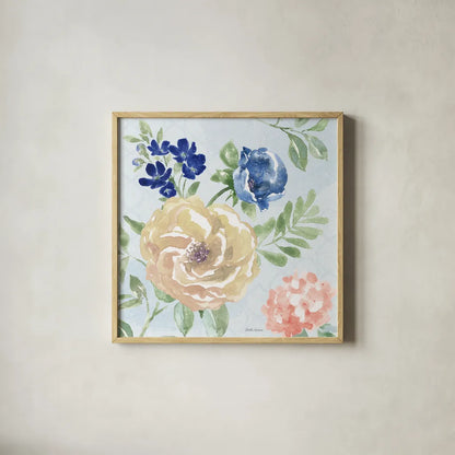 Coastline Botanical II Blue by Beth Grove. Shown in a natural wood glass frame for a timeless modern aesthetic. Available as an archival giclee rolled canvas, fine art paper, or poster print. SKU 58557a.