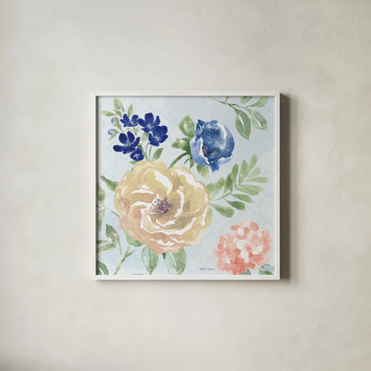 Coastline Botanical II Blue by Beth Grove. Shown in a crisp white glass frame for a clean and minimalist style. Available as an archival giclee rolled canvas, fine art paper, or poster print. SKU 58557a.