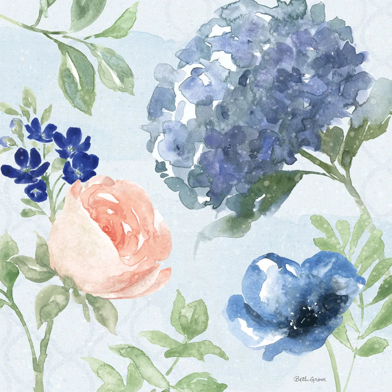 Coastline Botanical III Blue by Beth Grove. SKU 58558a. Archival Giclee Fine art print for wall decor.