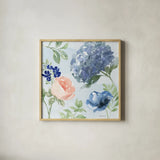 Coastline Botanical III Blue by Beth Grove. Shown in a natural wood glass frame for a timeless modern aesthetic. Available as an archival giclee rolled canvas, fine art paper, or poster print. SKU 58558a.