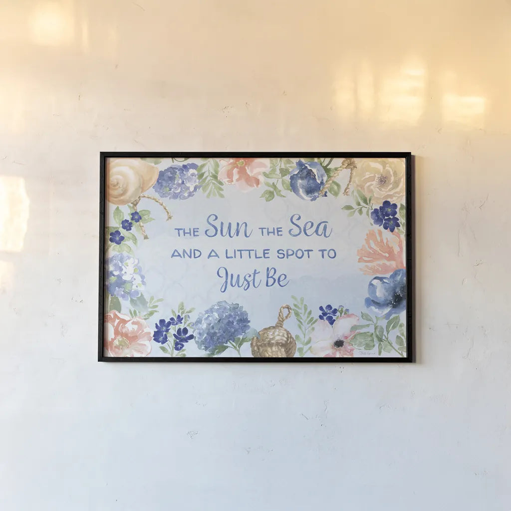 Coastline Botanical IV Blue by Beth Grove. shown as a paper print in a black flame. Available as a archival giclee rolled canvas, fine art paper, or poster print. SKU 58559i.