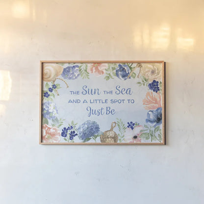 Coastline Botanical IV Blue by Beth Grove. shown as a paper print in a natural frame. Available as a archival giclee rolled canvas, fine art paper, or poster print. SKU 58559i.