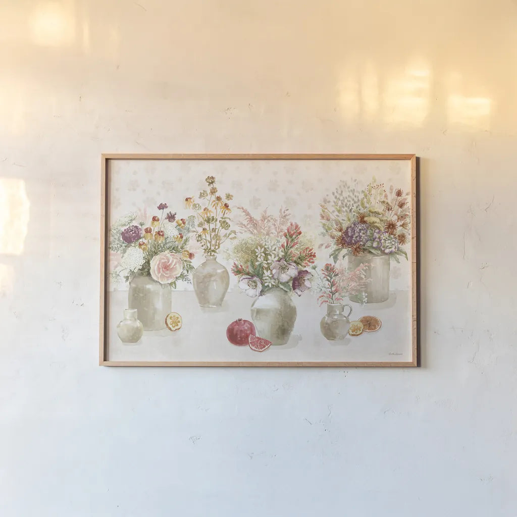 Cottage Charm I by Beth Grove. shown as a paper print in a natural frame. Available as a archival giclee rolled canvas, fine art paper, or poster print. SKU 69264i.