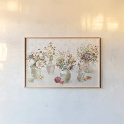 Cottage Charm I by Beth Grove. shown as a paper print in a natural frame. Available as a archival giclee rolled canvas, fine art paper, or poster print. SKU 69264i.