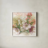 Cottage Charm IV by Beth Grove. Shown in a crisp white glass frame for a clean and minimalist style. Available as an archival giclee rolled canvas, fine art paper, or poster print. SKU 69267a.