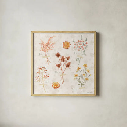 Cottage Charm IX by Beth Grove. Shown in a natural wood glass frame for a timeless modern aesthetic. Available as an archival giclee rolled canvas, fine art paper, or poster print. SKU 69272a.