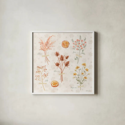 Cottage Charm IX by Beth Grove. Shown in a crisp white glass frame for a clean and minimalist style. Available as an archival giclee rolled canvas, fine art paper, or poster print. SKU 69272a.