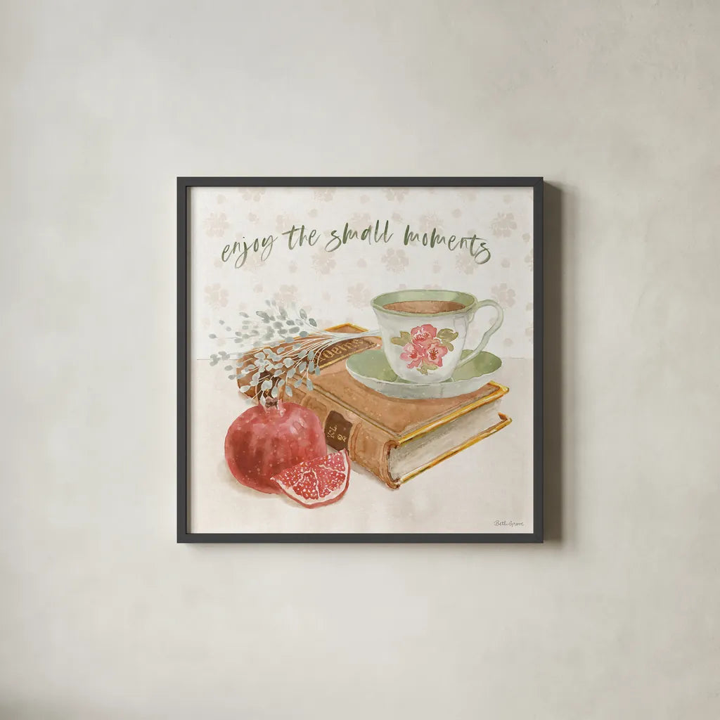 Cottage Charm VI by Beth Grove. Shown in a sleek black glass frame for a contemporary gallery look. Available as an archival giclee rolled canvas, fine art paper, or poster print. SKU 69269a.