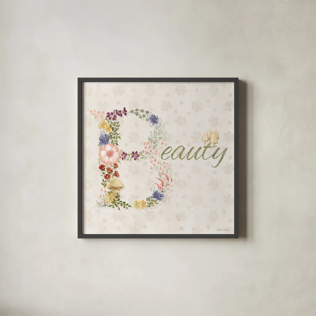 Cottage Charm X by Beth Grove. Shown in a sleek black glass frame for a contemporary gallery look. Available as an archival giclee rolled canvas, fine art paper, or poster print. SKU 69273a.