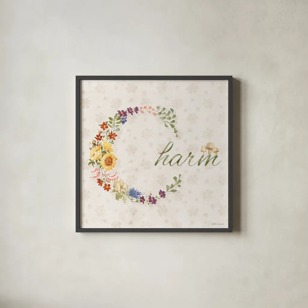 Cottage Charm XI by Beth Grove. Shown in a sleek black glass frame for a contemporary gallery look. Available as an archival giclee rolled canvas, fine art paper, or poster print. SKU 69274a.