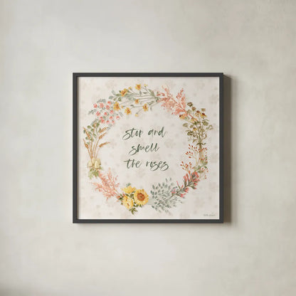 Cottage Charm XII by Beth Grove. Shown in a sleek black glass frame for a contemporary gallery look. Available as an archival giclee rolled canvas, fine art paper, or poster print. SKU 82519a.