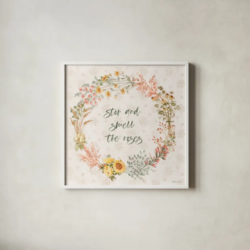 Cottage Charm XII by Beth Grove. Shown in a crisp white glass frame for a clean and minimalist style. Available as an archival giclee rolled canvas, fine art paper, or poster print. SKU 82519a.