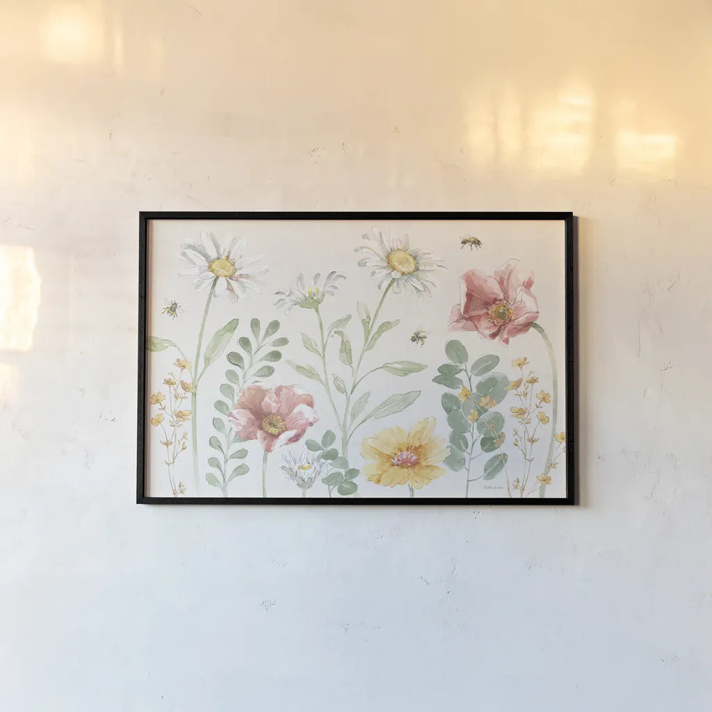 Daisy Days I by Beth Grove. shown as a paper print in a black flame. Available as a archival giclee rolled canvas, fine art paper, or poster print. SKU 81989i.