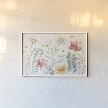 Daisy Days I by Beth Grove. shown as a paper print in a white frame. Available as a archival giclee rolled canvas, fine art paper, or poster print. SKU 81989i.