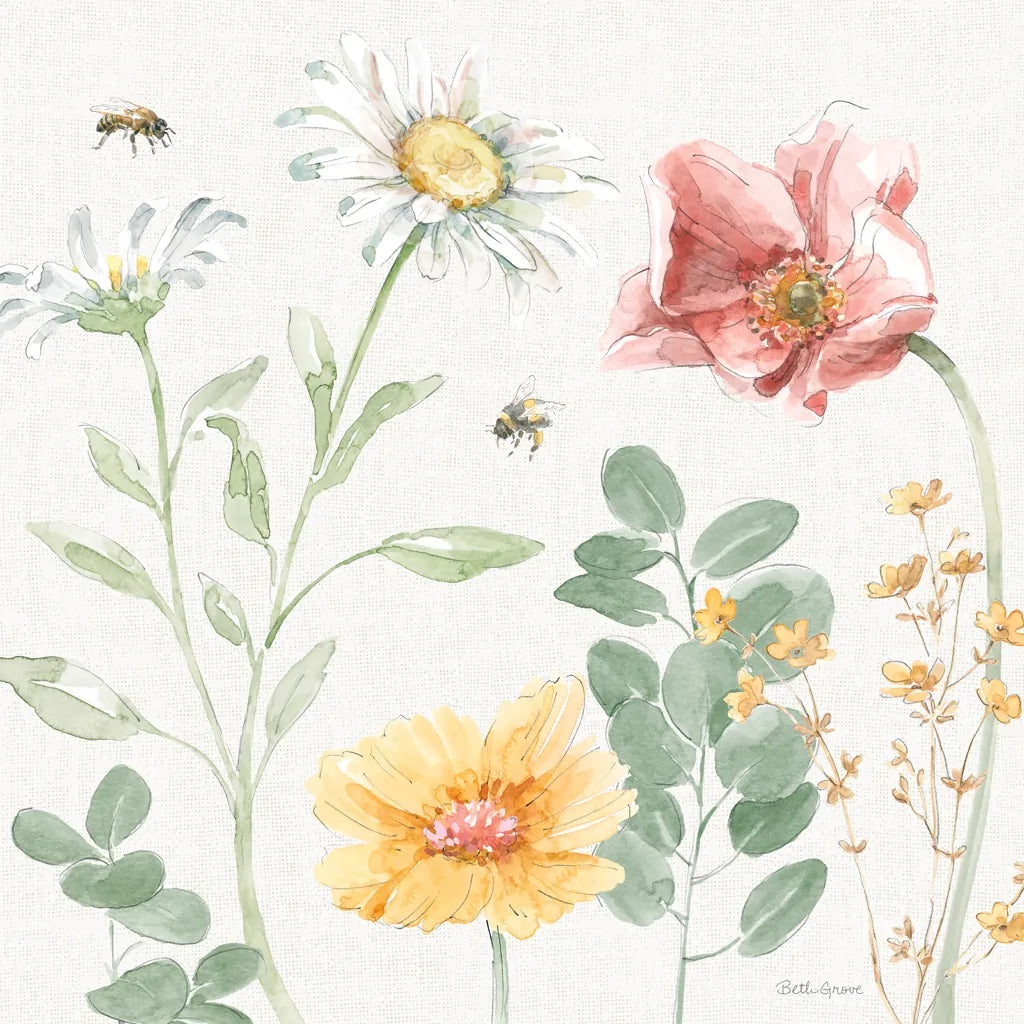 Daisy Days II by Beth Grove. SKU 81990a. Archival Giclee Fine art print for wall decor.