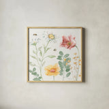 Daisy Days II by Beth Grove. Shown in a natural wood glass frame for a timeless modern aesthetic. Available as an archival giclee rolled canvas, fine art paper, or poster print. SKU 81990a.