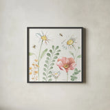 Daisy Days III by Beth Grove. Shown in a sleek black glass frame for a contemporary gallery look. Available as an archival giclee rolled canvas, fine art paper, or poster print. SKU 81991a.