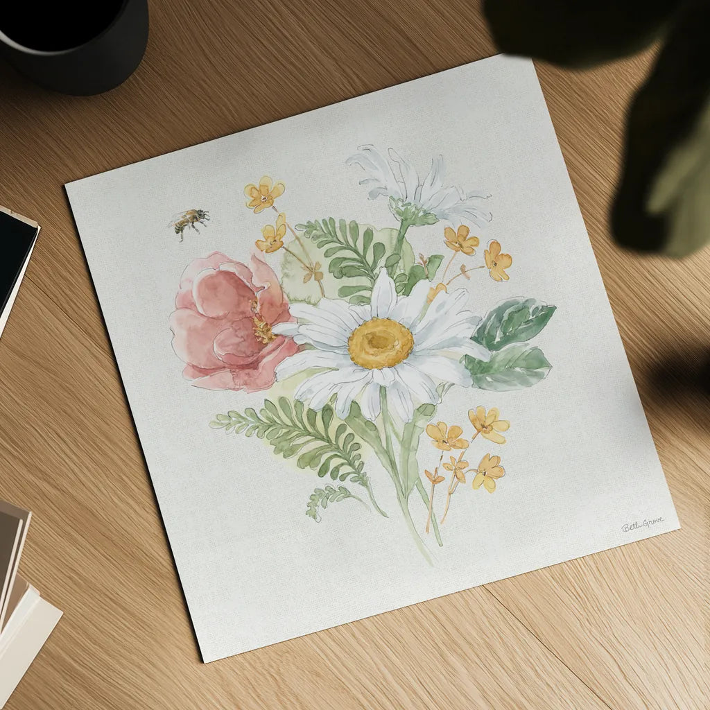 Daisy Days IV by Beth Grove. Shown as a detailed flat fine art print, highlighting archival giclee quality. Available as an archival giclee rolled canvas, fine art paper, or poster print. SKU 81992a.