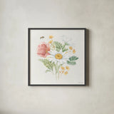 Daisy Days IV by Beth Grove. Shown in a sleek black glass frame for a contemporary gallery look. Available as an archival giclee rolled canvas, fine art paper, or poster print. SKU 81992a.