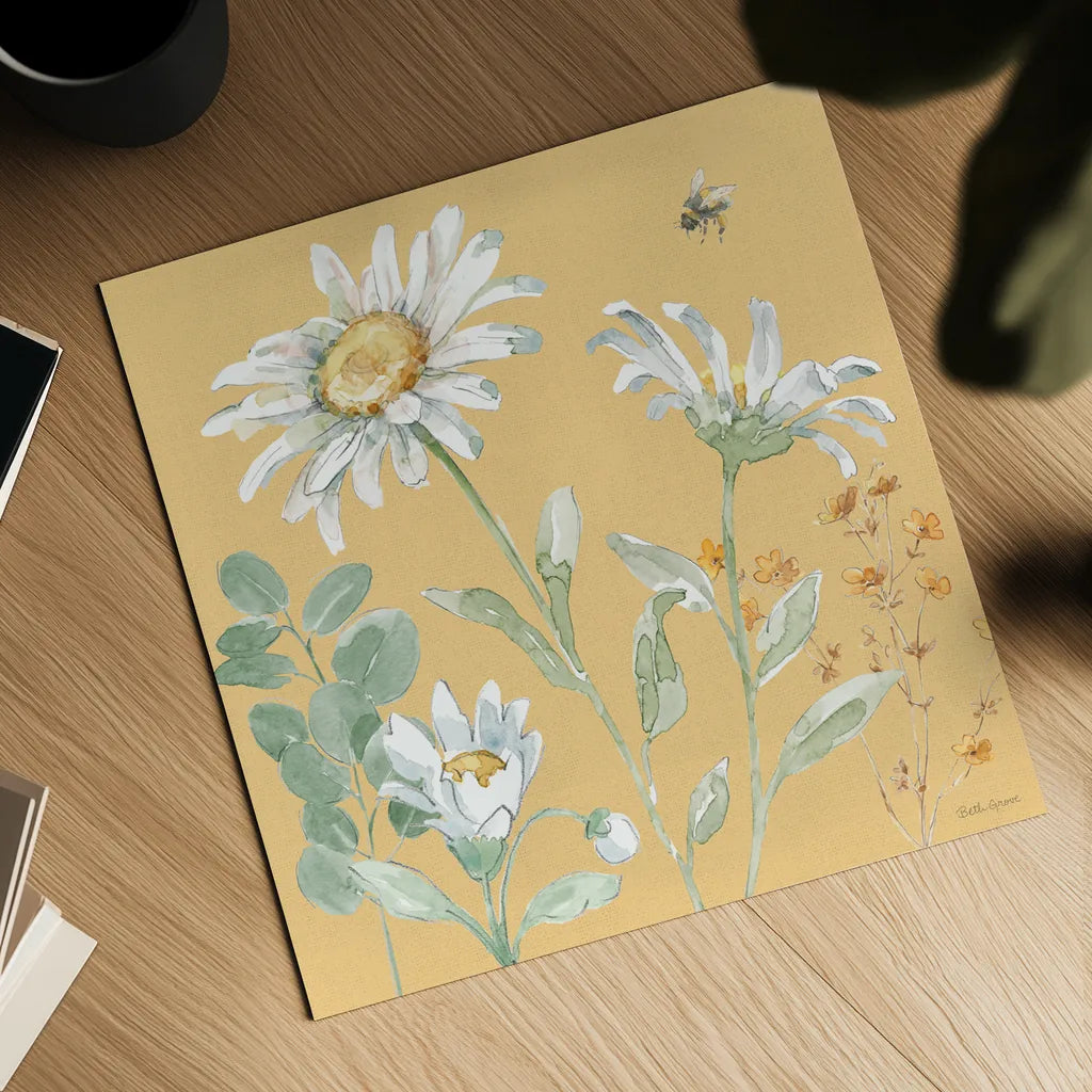 Daisy Days IX by Beth Grove. Shown as a detailed flat fine art print, highlighting archival giclee quality. Available as an archival giclee rolled canvas, fine art paper, or poster print. SKU 81997a.