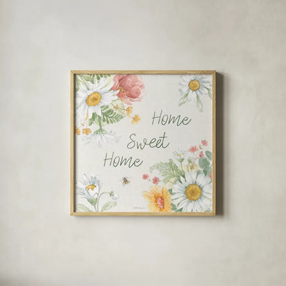 Daisy Days VII by Beth Grove. Shown in a natural wood glass frame for a timeless modern aesthetic. Available as an archival giclee rolled canvas, fine art paper, or poster print. SKU 81995a.