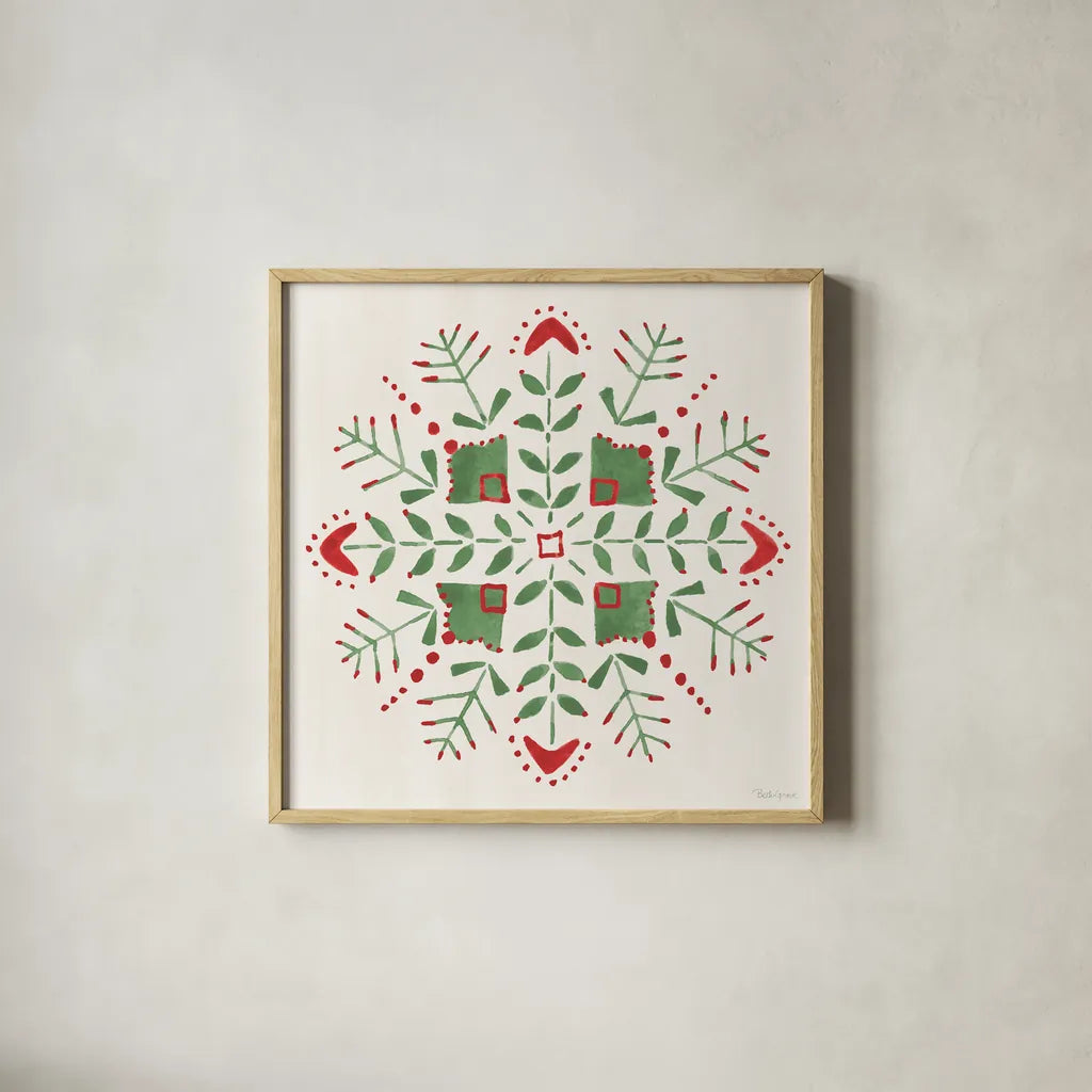 Decorative Holiday IX by Beth Grove. Shown in a natural wood glass frame for a timeless modern aesthetic. Available as an archival giclee rolled canvas, fine art paper, or poster print. SKU 94303a.