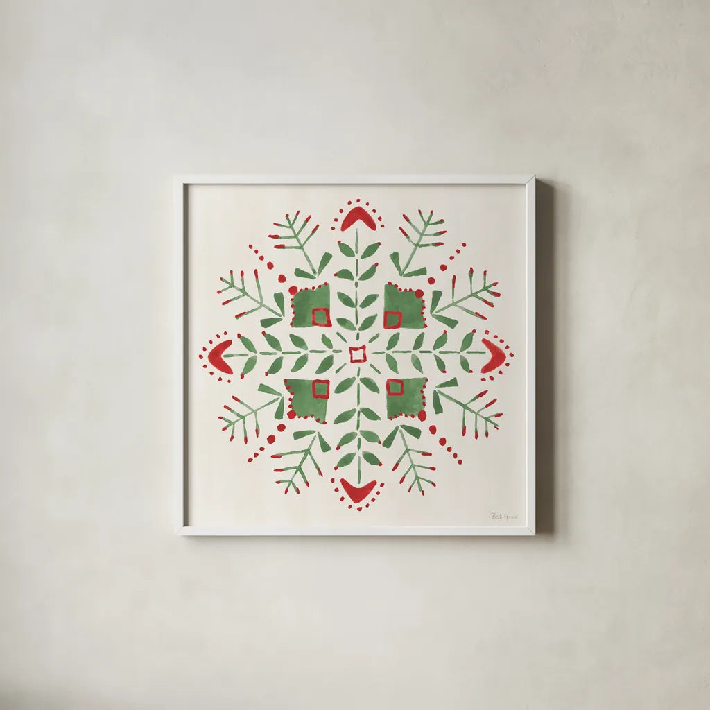 Decorative Holiday IX by Beth Grove. Shown in a crisp white glass frame for a clean and minimalist style. Available as an archival giclee rolled canvas, fine art paper, or poster print. SKU 94303a.