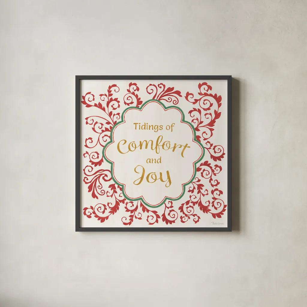 Decorative Holiday VII by Beth Grove. Shown in a sleek black glass frame for a contemporary gallery look. Available as an archival giclee rolled canvas, fine art paper, or poster print. SKU 94301a.