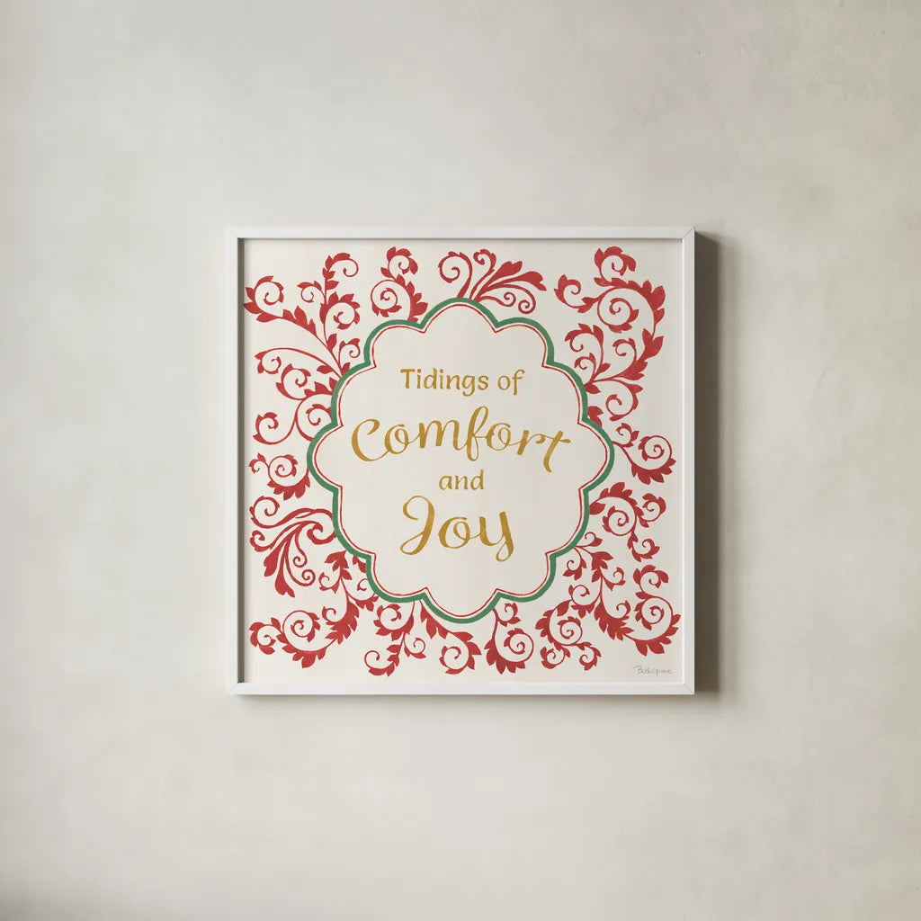 Decorative Holiday VII by Beth Grove. Shown in a crisp white glass frame for a clean and minimalist style. Available as an archival giclee rolled canvas, fine art paper, or poster print. SKU 94301a.