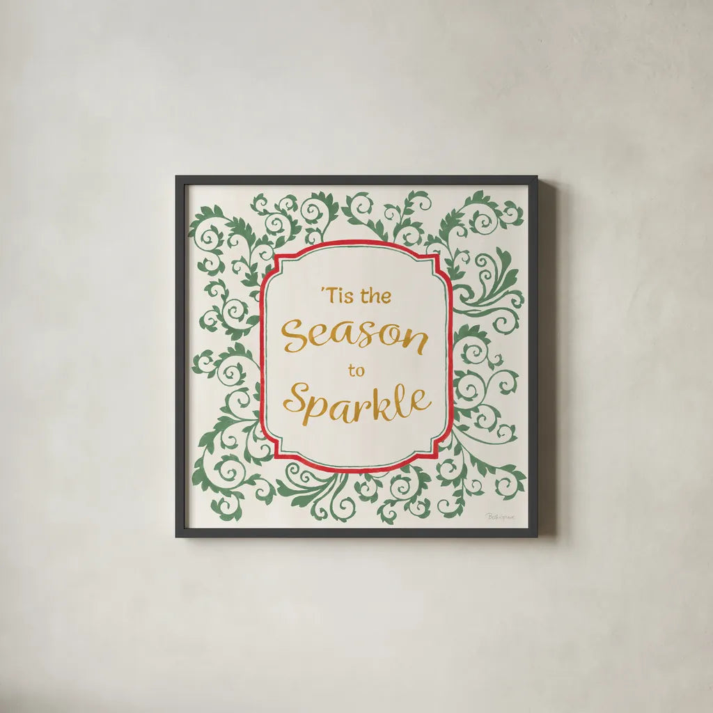 Decorative Holiday VIII by Beth Grove. Shown in a sleek black glass frame for a contemporary gallery look. Available as an archival giclee rolled canvas, fine art paper, or poster print. SKU 94302a.