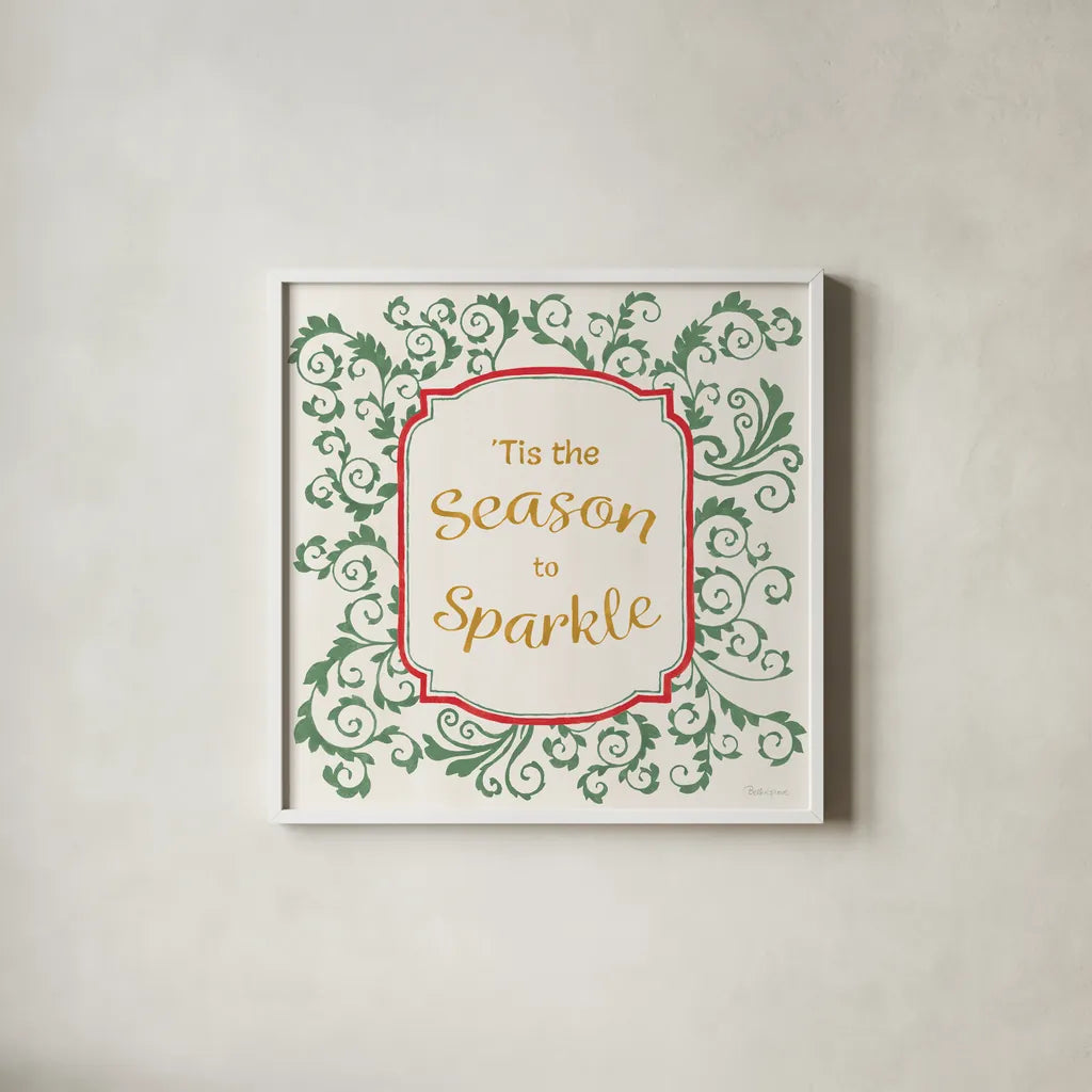 Decorative Holiday VIII by Beth Grove. Shown in a crisp white glass frame for a clean and minimalist style. Available as an archival giclee rolled canvas, fine art paper, or poster print. SKU 94302a.