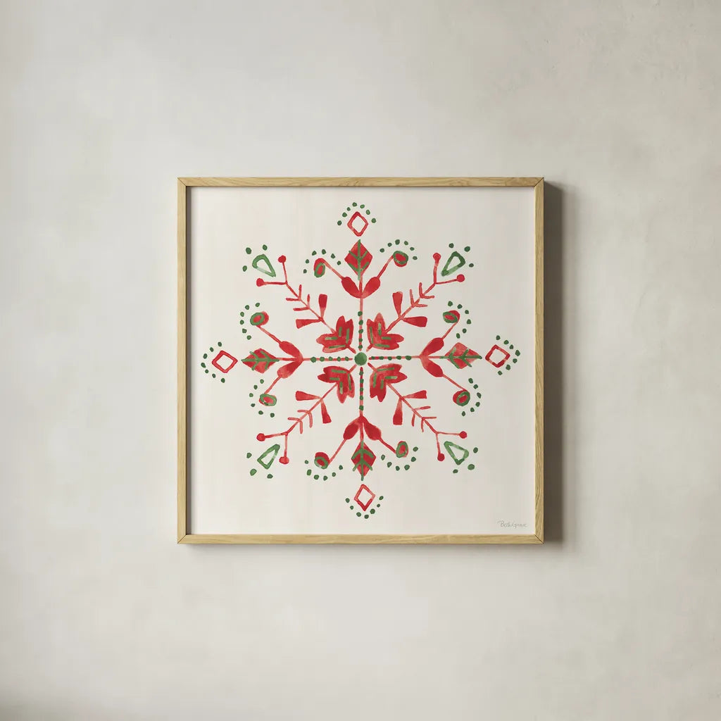 Decorative Holiday X by Beth Grove. Shown in a natural wood glass frame for a timeless modern aesthetic. Available as an archival giclee rolled canvas, fine art paper, or poster print. SKU 94304a.