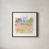 Easter Kitties I by Beth Grove. Shown in a sleek black glass frame for a contemporary gallery look. Available as an archival giclee rolled canvas, fine art paper, or poster print. SKU 40425a.