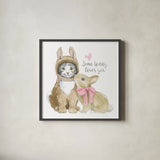 Easter Kitties III by Beth Grove. Shown in a sleek black glass frame for a contemporary gallery look. Available as an archival giclee rolled canvas, fine art paper, or poster print. SKU 40427a.