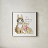 Easter Kitties III by Beth Grove. Shown in a crisp white glass frame for a clean and minimalist style. Available as an archival giclee rolled canvas, fine art paper, or poster print. SKU 40427a.