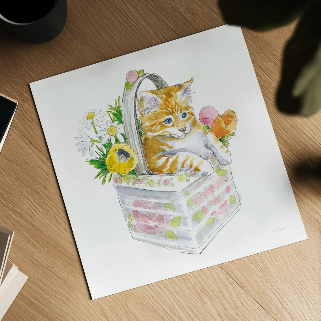 Easter Kitties IV by Beth Grove. Shown as a detailed flat fine art print, highlighting archival giclee quality. Available as an archival giclee rolled canvas, fine art paper, or poster print. SKU 40428a.