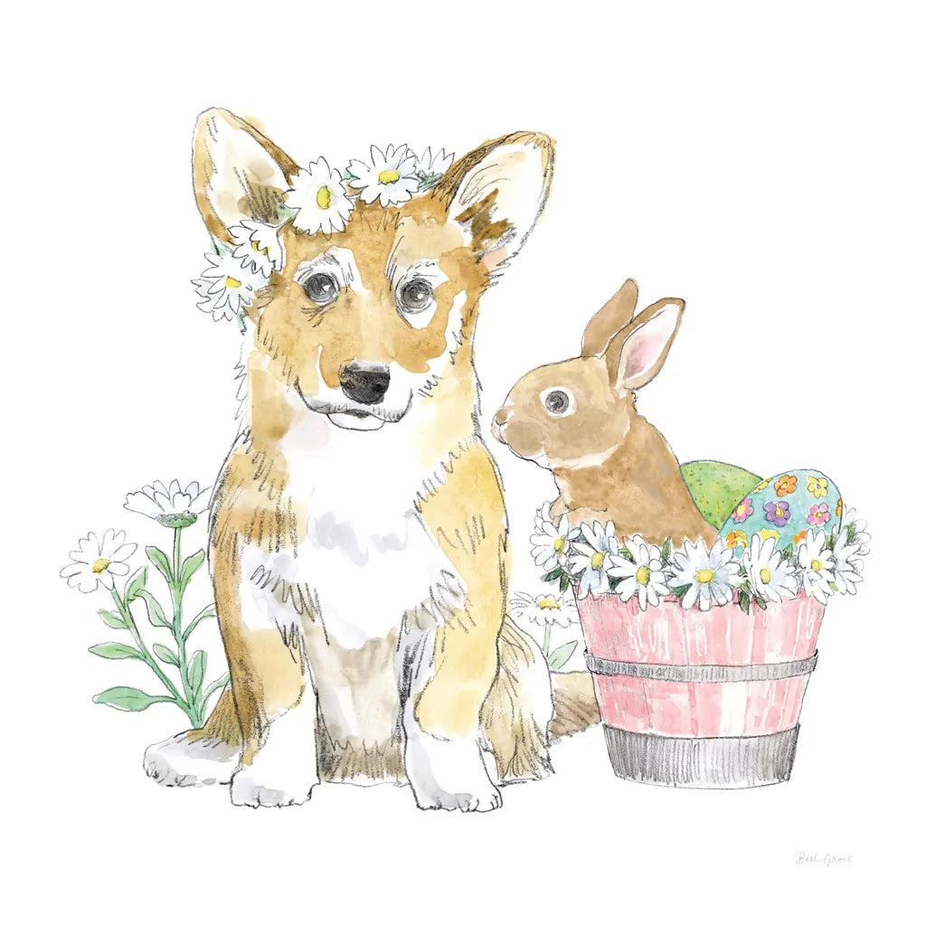 Easter Pups I by Beth Grove. SKU 35914a. Archival Giclee Fine art print for wall decor.