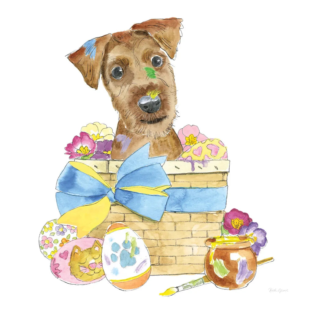 Easter Pups III by Beth Grove. SKU 35916a. Archival Giclee Fine art print for wall decor.