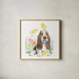 Easter Pups V by Beth Grove. Shown in a natural wood glass frame for a timeless modern aesthetic. Available as an archival giclee rolled canvas, fine art paper, or poster print. SKU 35918a.