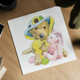 Easter Pups VI by Beth Grove. Shown as a detailed flat fine art print, highlighting archival giclee quality. Available as an archival giclee rolled canvas, fine art paper, or poster print. SKU 35919a.