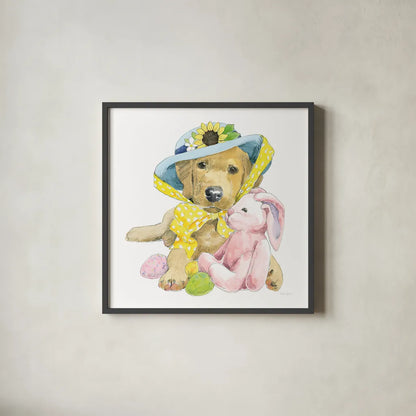 Easter Pups VI by Beth Grove. Shown in a sleek black glass frame for a contemporary gallery look. Available as an archival giclee rolled canvas, fine art paper, or poster print. SKU 35919a.