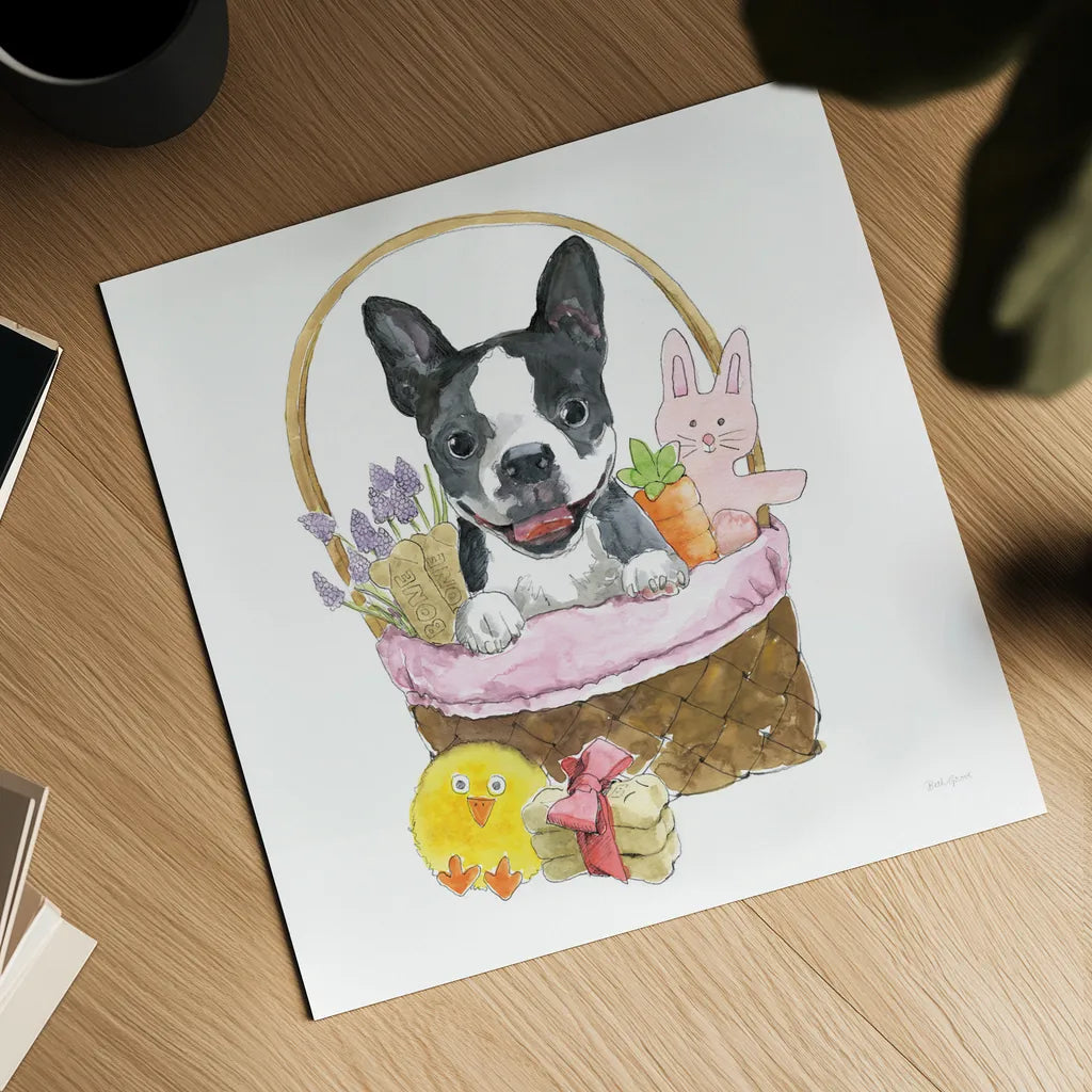 Easter Pups VII by Beth Grove. Shown as a detailed flat fine art print, highlighting archival giclee quality. Available as an archival giclee rolled canvas, fine art paper, or poster print. SKU 35920a.
