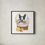 Easter Pups VII by Beth Grove. Shown in a sleek black glass frame for a contemporary gallery look. Available as an archival giclee rolled canvas, fine art paper, or poster print. SKU 35920a.