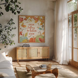 Falling for Fall IV by Beth Grove. Shown in a natural wood frame in a cozy modern living room. Available as an archival giclee rolled canvas, fine art paper, or poster print. SKU 43737a.