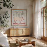 Farm To Table III by Beth Grove. Shown in a natural wood frame in a cozy modern living room. Available as an archival giclee rolled canvas, fine art paper, or poster print. SKU 25710a.