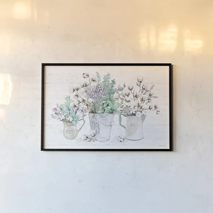 Farmhouse Cotton I by Beth Grove. shown as a paper print in a black flame. Available as a archival giclee rolled canvas, fine art paper, or poster print. SKU 50895i.