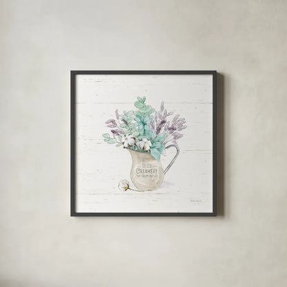 Farmhouse Cotton II No Words by Beth Grove. Shown in a sleek black glass frame for a contemporary gallery look. Available as an archival giclee rolled canvas, fine art paper, or poster print. SKU 59734a.
