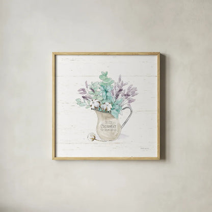 Farmhouse Cotton II No Words by Beth Grove. Shown in a natural wood glass frame for a timeless modern aesthetic. Available as an archival giclee rolled canvas, fine art paper, or poster print. SKU 59734a.